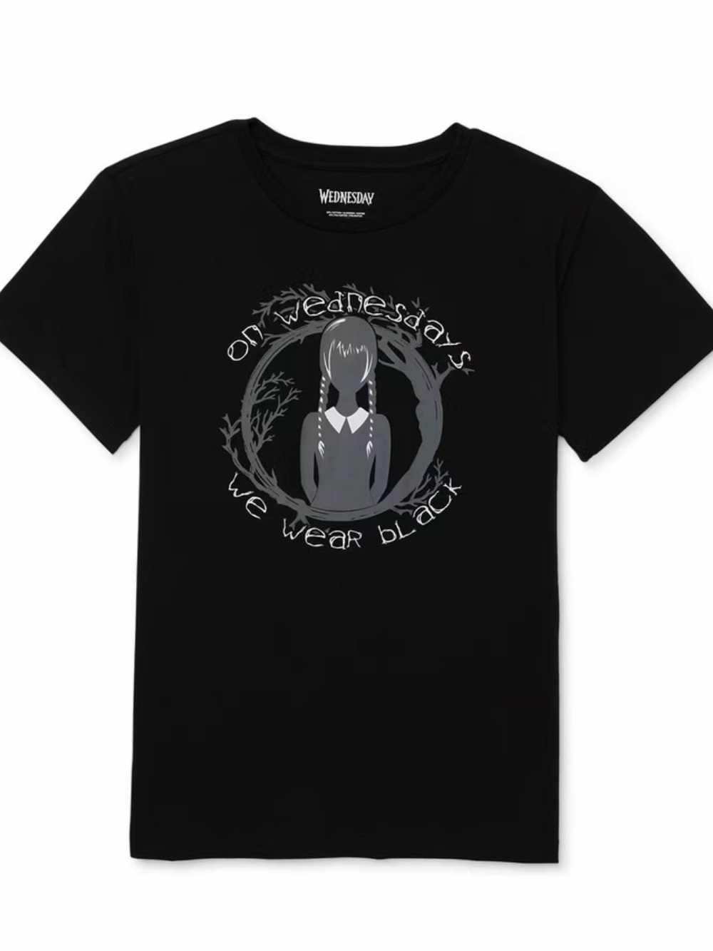 NWT Wednesday Addams On Wednesdays We Wear Black Graphic Tee Girls M (7-8)